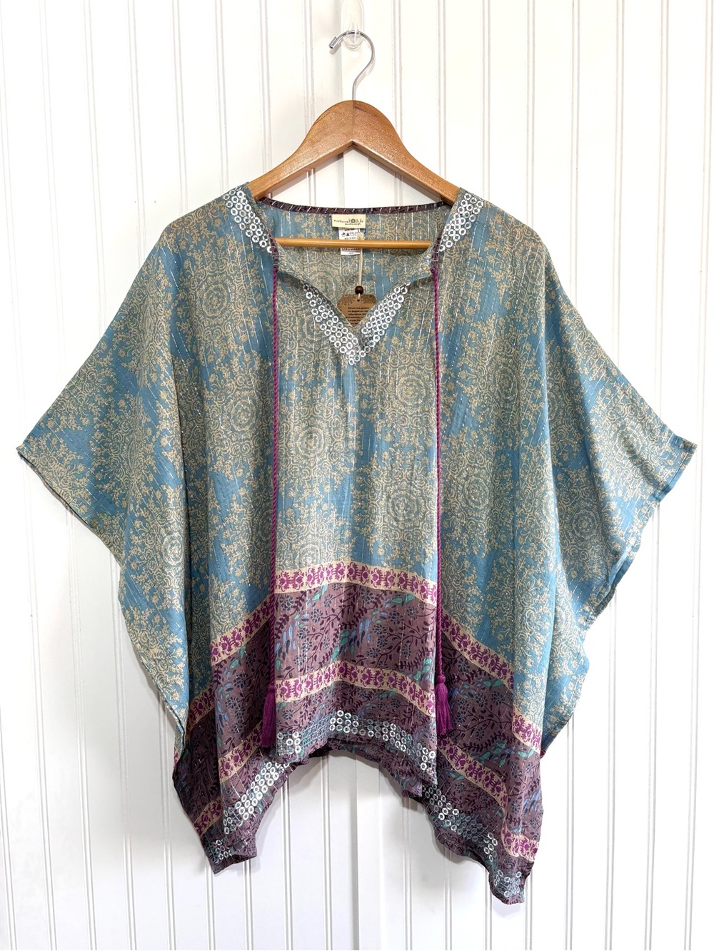 Natural Life Peace Boho Sequin Kimono Poncho Top One Size NWT